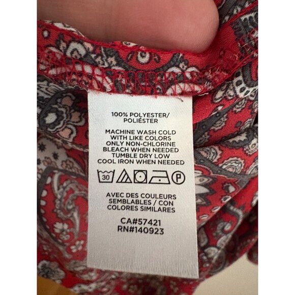 LOFT Red Paisley Print Long Sleeve  Split Neck Fall Career Blouse Size XL - Picture 9 of 11